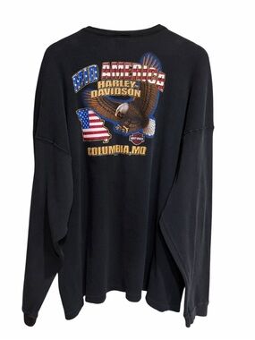Vintage Harley Davidson Graphic “Mid-America” Waffle Thermal Long Sleeve Shirt